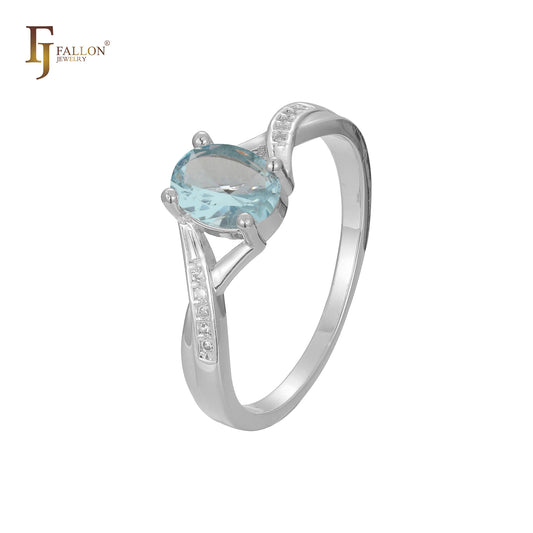 Двухцветные кольца Solitaire Lake blue CZ из Красное золото 585 пробы