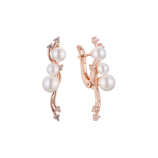 14K 金珍珠耳环,镀玫瑰金颜色