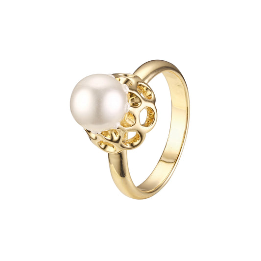 Anillos solitarios de perlas en Oro 14K, colores baño de oro rosa