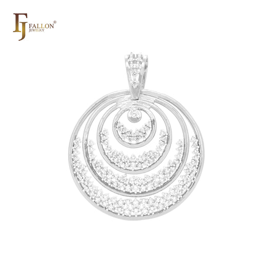Circle in Circle four layers overlapping cluster white CZs pendant