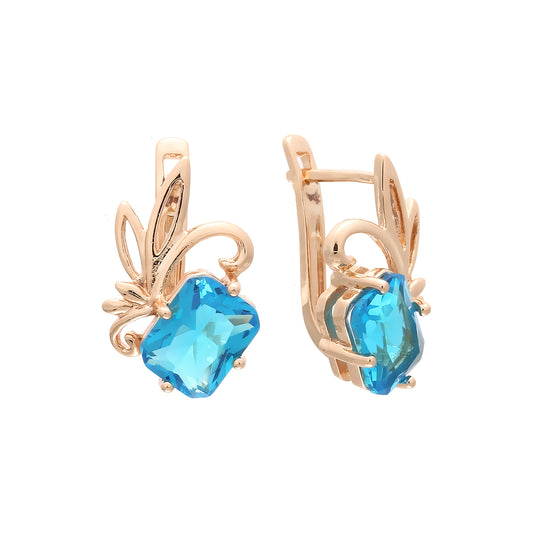 Solitaire lake blue big cz Rose Gold earrings
