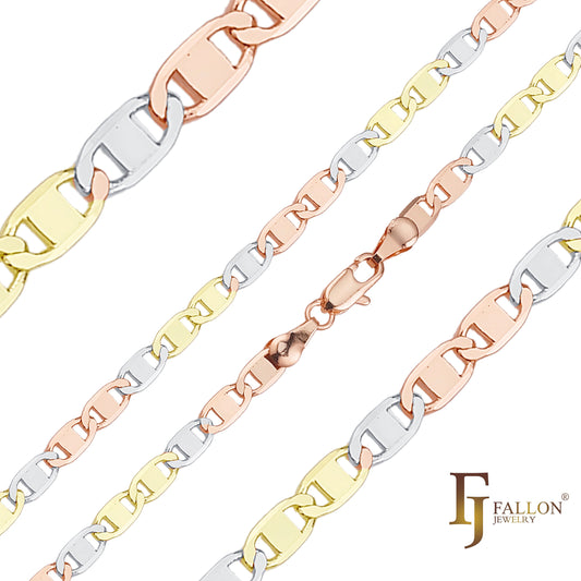 Classic Mariner link Chains plated in 14K Gold, two tone, three tone