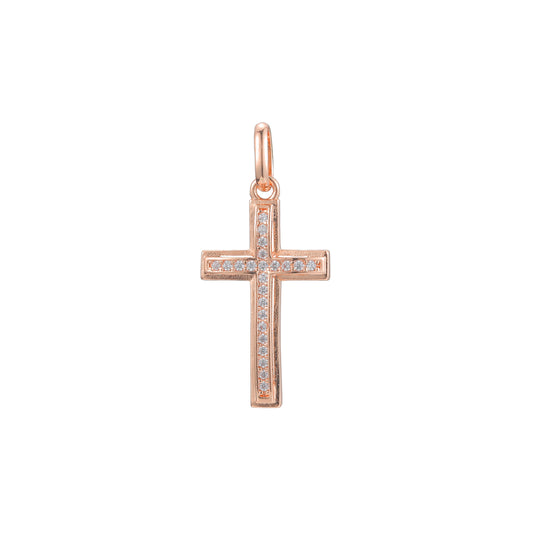 Pingente de cruz latina em ouro rosa de dois tons, cores banhadas a ouro 14K