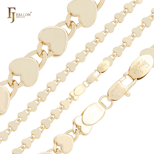 Eslabón de caracol chevron en forma de corazón Oro de 14 quilates, cadenas elegantes de oro rosa