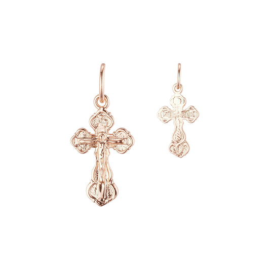Crucifix White Gold or Rose Gold Russian Orthodox Cross budded pendant