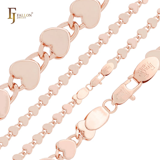 Eslabón de caracol chevron en forma de corazón Oro de 14 quilates, cadenas elegantes de oro rosa