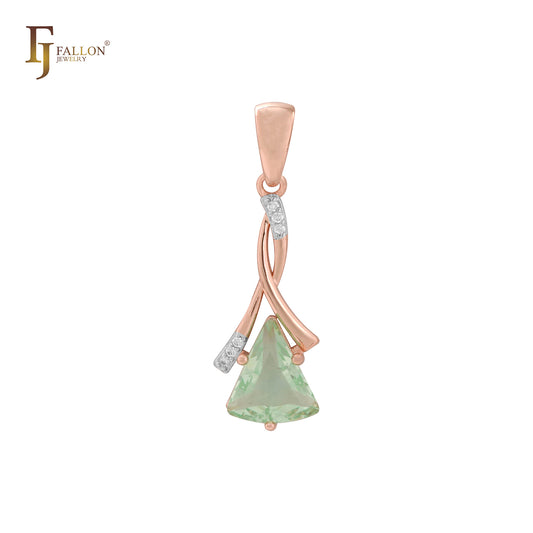 ソリティア トライアングル 14K ゴールド、ローズゴールド ペンダント