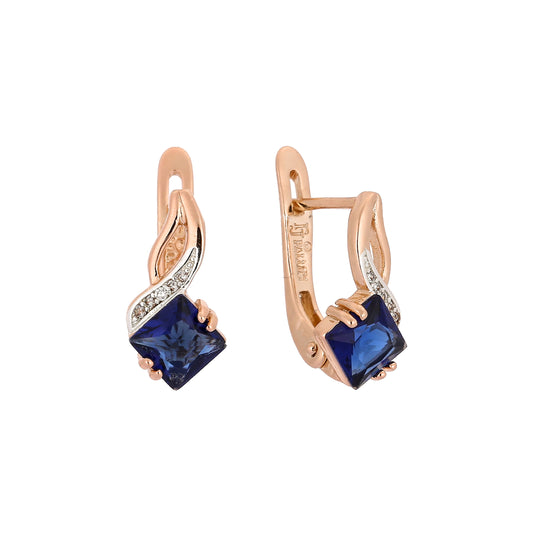 .玫瑰金双色单石菱形石耳环