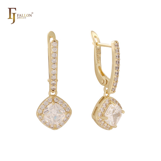 Solitär- und Halo-Cluster-Ohrringe aus 14-karätigem Gold und Roségold mit weißen CZs