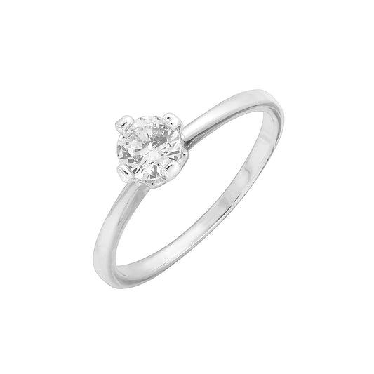 ソリティア ラウンド ストーン プレーン デザイン リング (18K ゴールド、ホワイト ゴールド、14K ゴールド、ローズ ゴールドのツートン メッキ カラー)