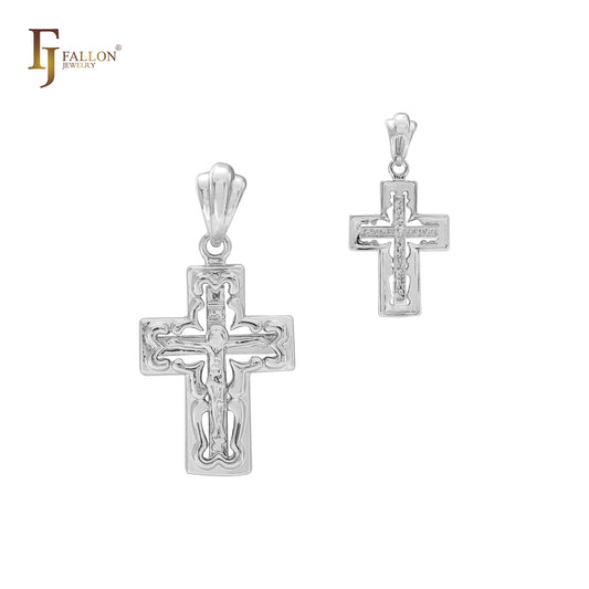 Double Crucifix cross 14K Gold, Rose Gold, White Gold Cross Pendant