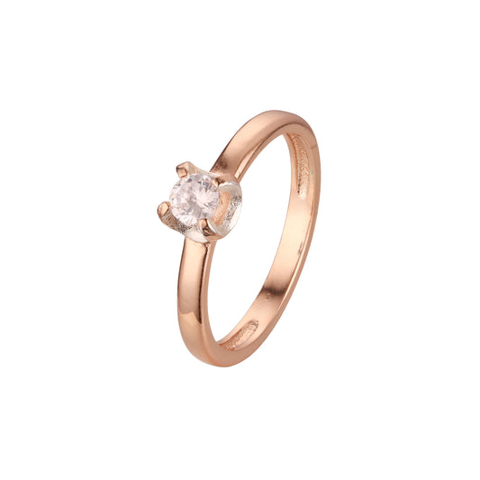 ローズゴールドのソリティア リング、ツートーン メッキ カラー