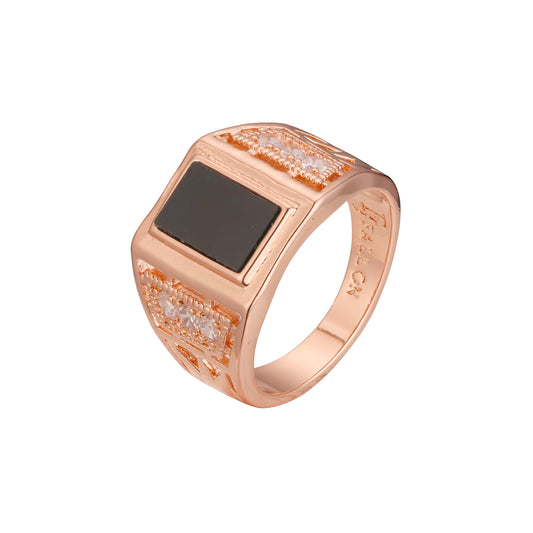 ブラック オイル ペイント ローズ ゴールド メンズ シグネット リング