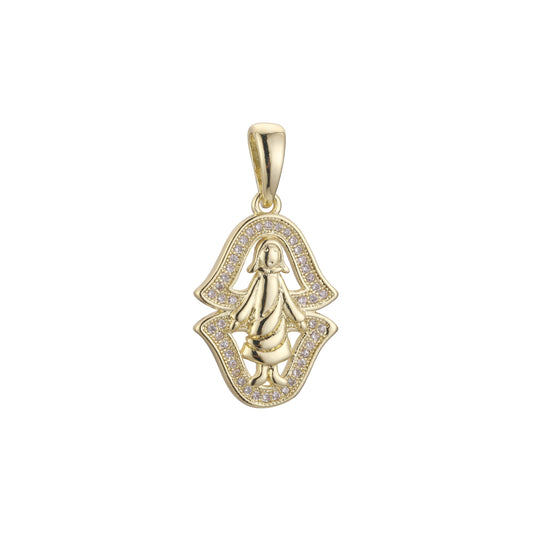 Pingente da Bem-Aventurada Virgem Maria folheado a ouro 14K