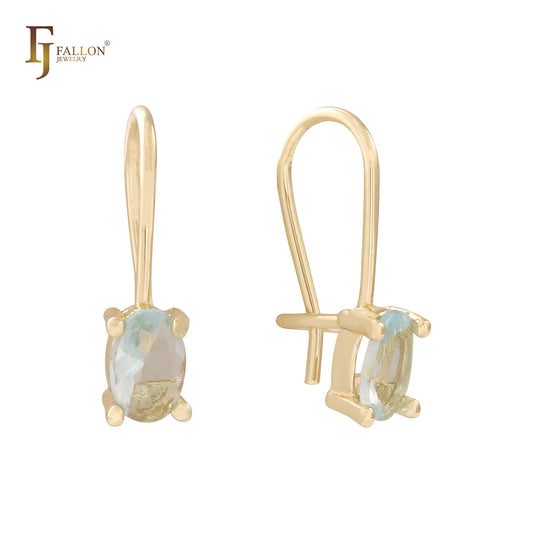 Solitaire 椭圆形 CZ 线钩 14K 金、玫瑰金、白金耳环