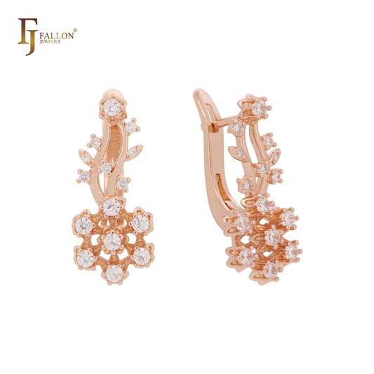 Pendientes de oro de 14 quilates en dos tonos con circonitas blancas en racimo