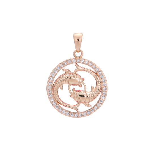 Colgante Zodiaco de Piscis en Oro Rosa bicolor, baño de Oro 14K colores