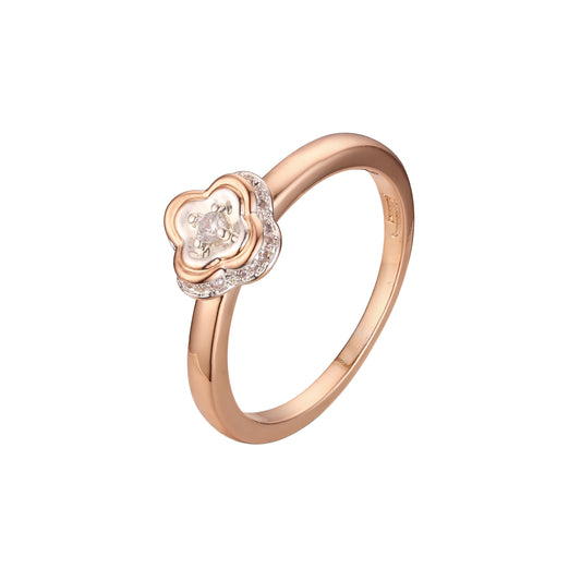 ローズゴールド ツートン ソリティア フラワー ハロー リング