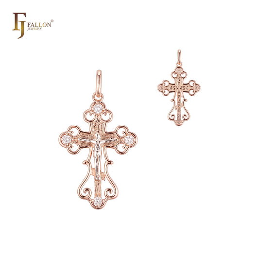 Orthodox Rose Gold two tone Cross Pendant