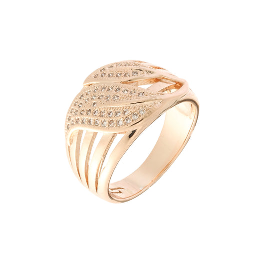 Cinco anéis de banda com folhas em ouro 14K, cores banhadas a ouro rosa