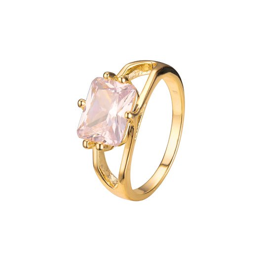 ソリティア エメラルド カット ストーン プレーン デザイン リング (18K ゴールド、14K ゴールド、ローズゴールド メッキ カラー)