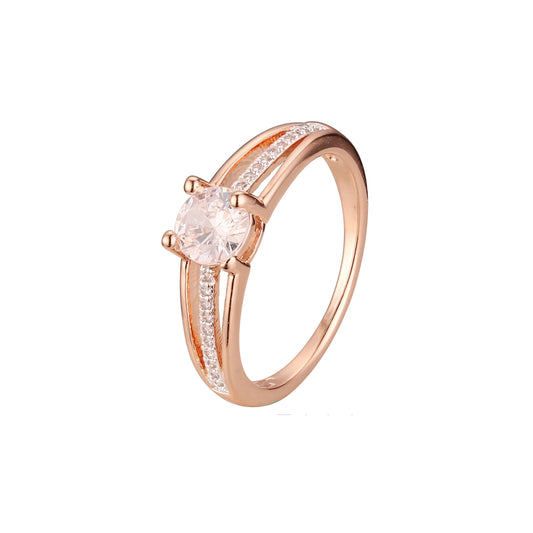 ローズゴールド ツートーン ソリティア リング 敷石