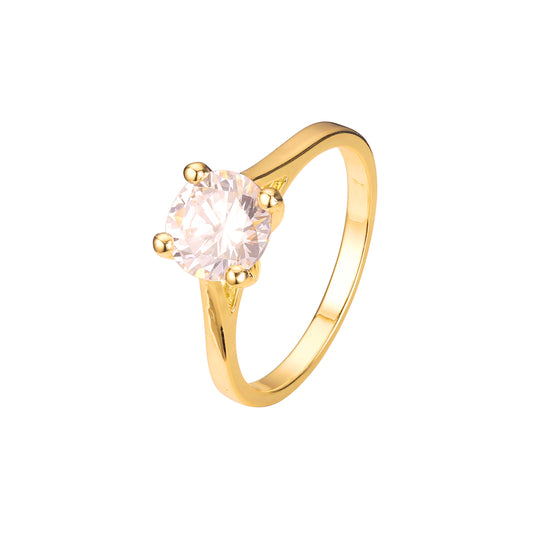 ソリティア ビッグ ラウンド ストーン プレーン デザイン リング (18K ゴールド、14K ゴールド メッキ カラー)