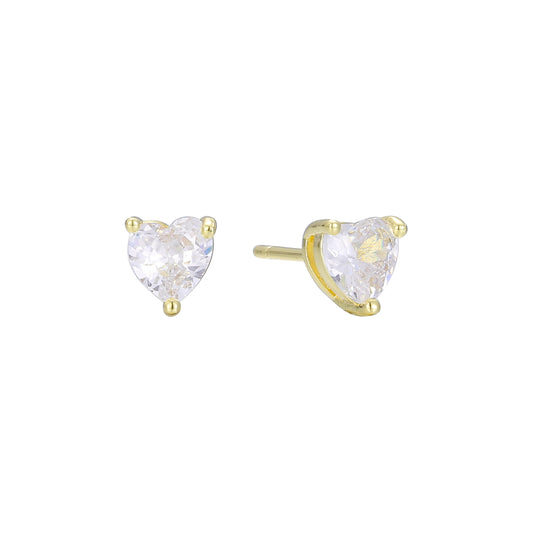 Solitaire heart stone 14K Gold stud earrings
