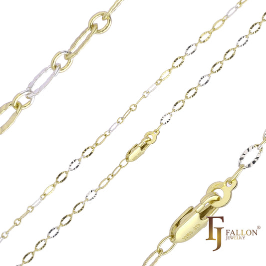 Sunburst Sequin chains plated in 14K Gold, Rose Gold, two tone