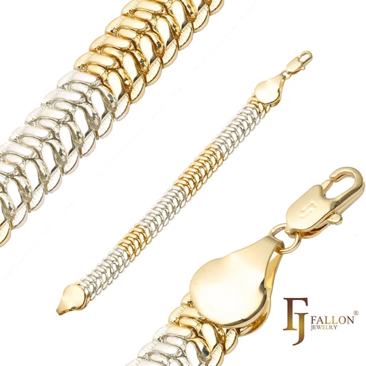 Pulseiras de elo de cobra banhadas em ouro 14K em duas cores