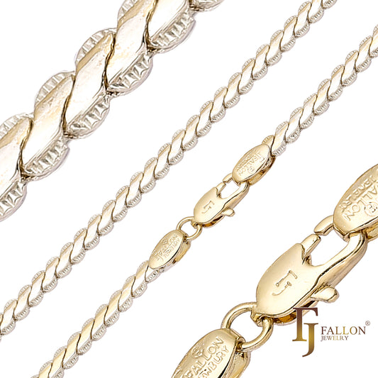 Snake Serpentine chains plated in 14K Gold, Rose Gold, two tone