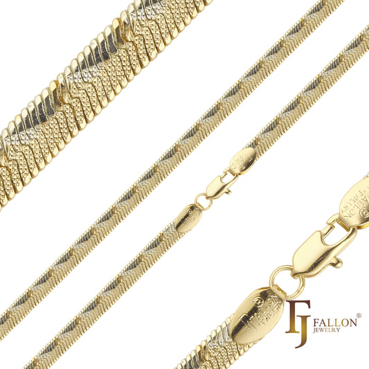 {カスタマイズ} 14K ゴールド、ローズゴールド、ツートーンメッキのフラット スネーク チェーン