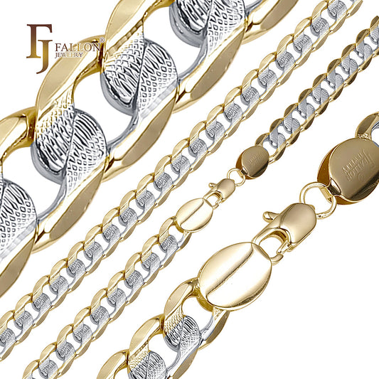 Ripple hammered Curb chains plated in 14K Gold two tone