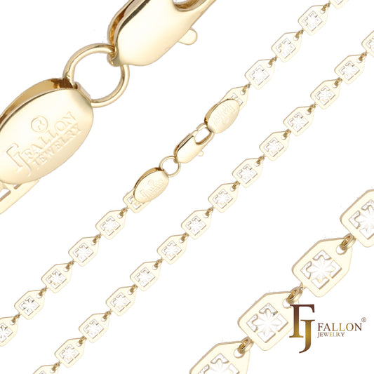 {Personalizar} Correntes de elos extravagantes com signo de floco de neve banhadas em ouro 14K, ouro rosa em dois tons