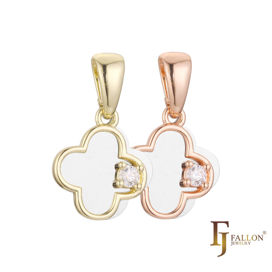 .Trébol de la suerte Colgante bañado en Oro de 14K, Oro rosa bicolor