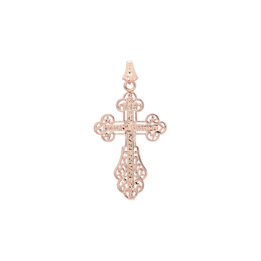 Russian Orthodox Rose Gold Cross budded pendant