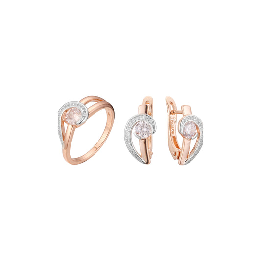 Conjunto solitário de dois tons em ouro rosa