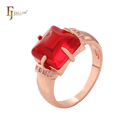 Квадратные и закругленные кольца-пасьянсы из розового золота с CZ