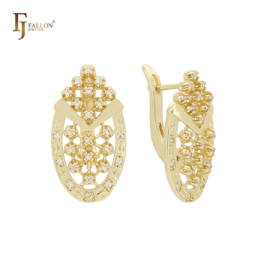 Pendientes Clutster de oro de 14 quilates con circonitas blancas en forma de herradura