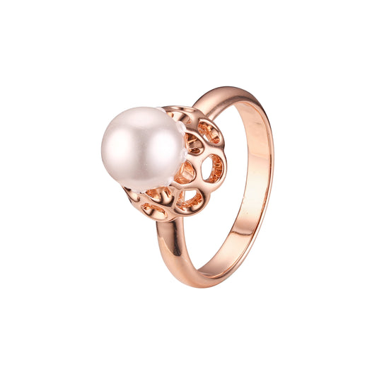 Anillos solitarios de perlas en Oro 14K, colores baño de oro rosa