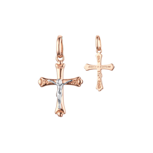 .Maltese Eastern Orthodox Russian pendant in Rose Gold two tone, 14K Gold plating colors