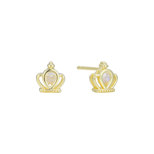 Aretes con corona de circonita blanca y solitario en oro de 14 quilates