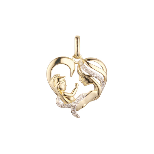 Pingente de dois tons em ouro 14K de mãe e filho