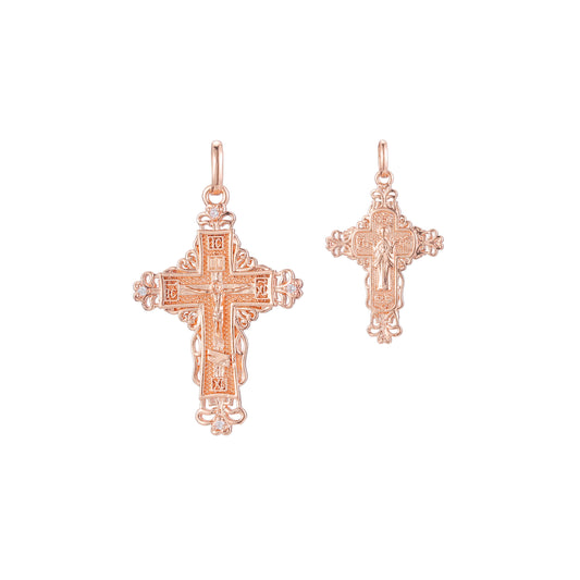 Eastern Orthodox Russian budded pendant in Rose Gold two tone, 14K Gold plating colors