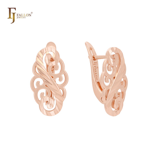 Pendientes de oro de 14 quilates con textura de ondas de nubes y filigrana