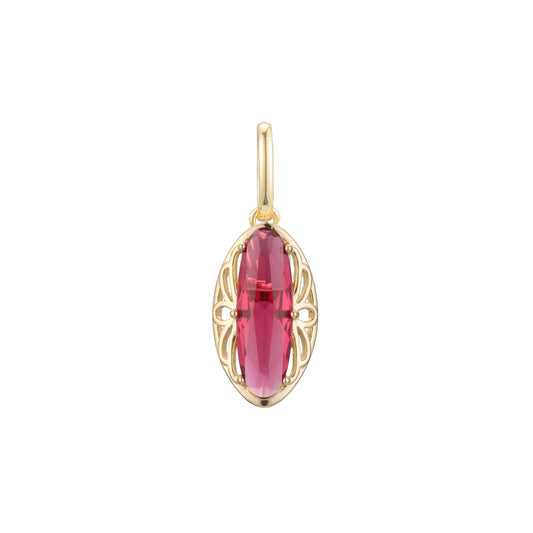 Solitär-Anhänger aus langem, ovalem Glas in Roségold, 14 Karat Gold und Weißgold