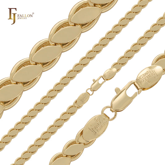 Fancy Leaves eslabón Cadenas de oro rosa y oro de 14 quilates