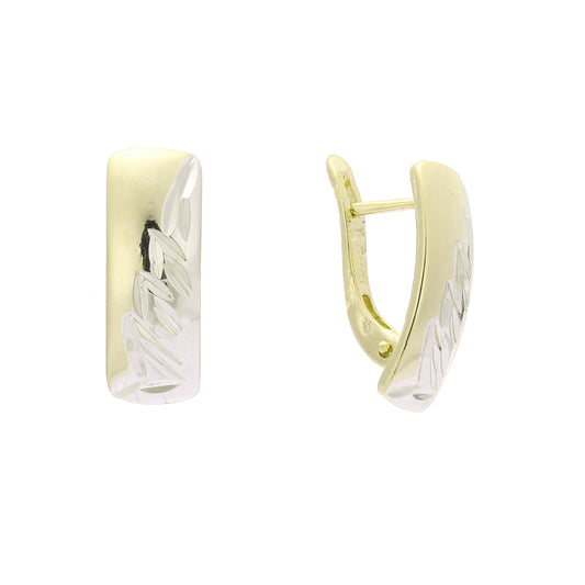 Hojas martilladas simplicidad Oro rosa, aretes de Oro 14K en dos tonos