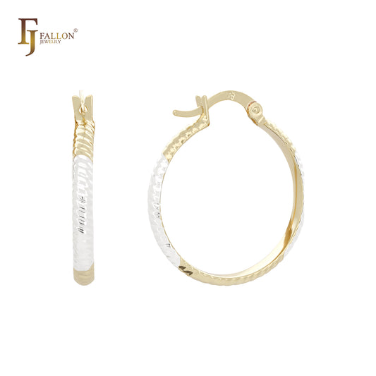 纹理 14K 金两色圈形耳环