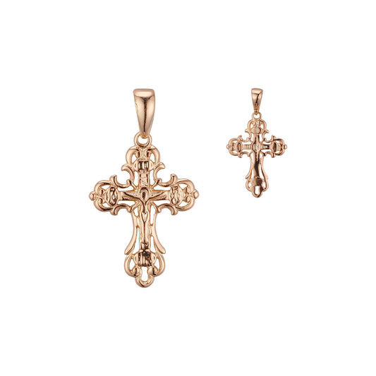 Rose Gold Russian Orthodox Cross budded pendant